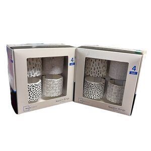 (8) Black White Modern 100% Resin Textured Napkin Ring Holder